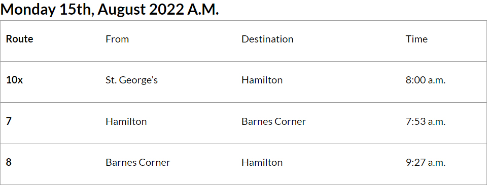 bus cancellations AM Bermuda August 15 2022