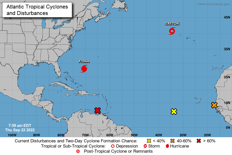 Atlantic Tropical Cyclones and Disturbances Sept 2022