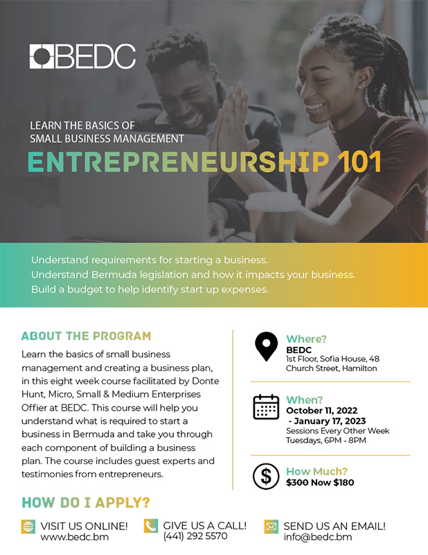 BEDC Entrepreneurship 101 Course Registration Bermuda September 2022