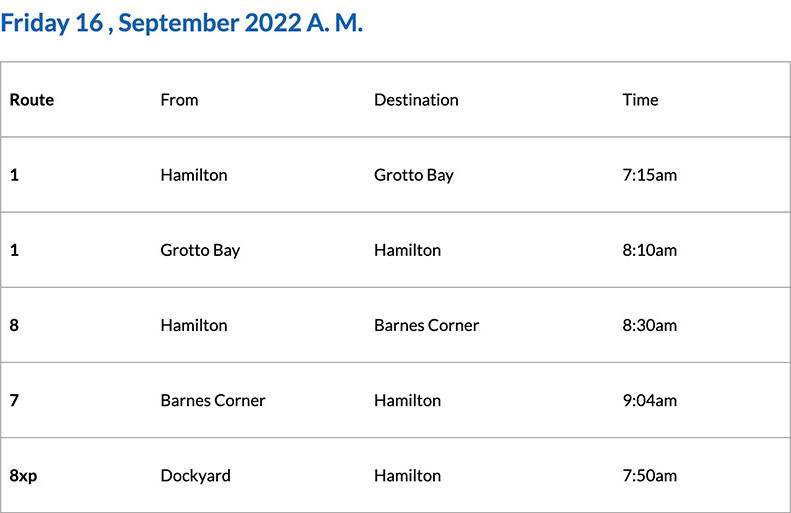 Bermuda Bus Alert AM September 16 2022