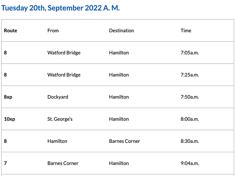 Bermuda Bus Alert [AM] September 20, 2022