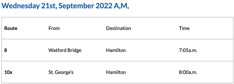Bermuda Bus Alert [AM] September 21, 2022
