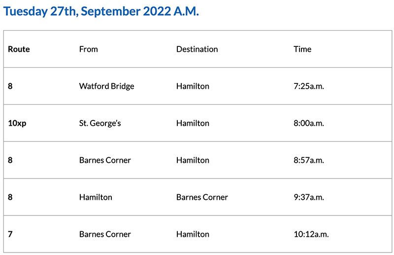 Bermuda Bus Alert [AM] September 27, 2022