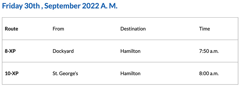 Bermuda Bus Alert [AM] September 30, 2022