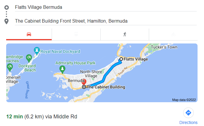 Cabinet Office To Flatts Bermuda Sept 2022
