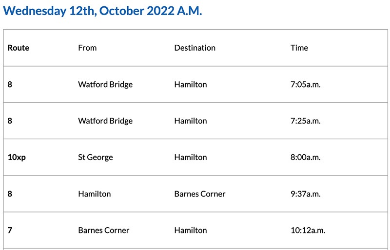 Bermuda Bus Alert [AM] October 12, 2022