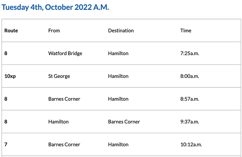 Bermuda Bus Alert [AM] October 4, 2022