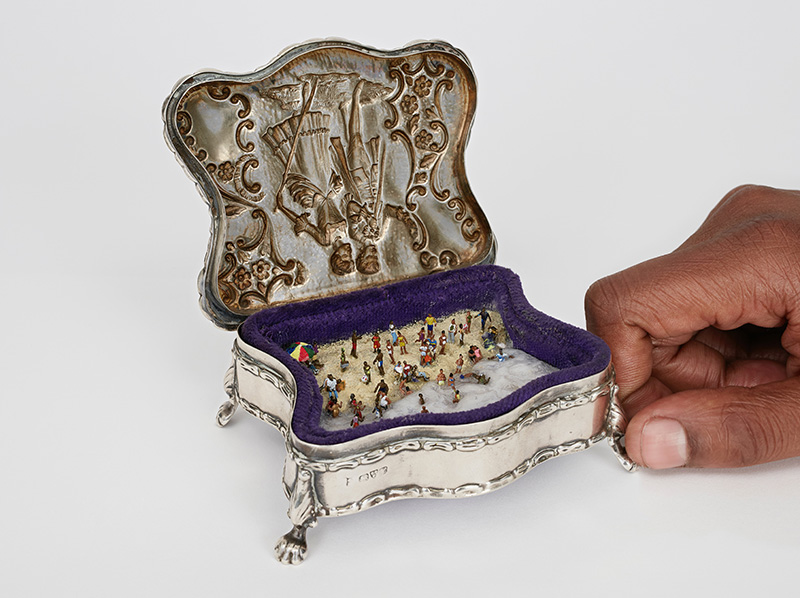 Curtis Santiago, Visions of Touba 1, 2021, 2 x 4 x 2 inches, mixed media diorama in reclaimed jewelry box AWAF Bermuda October 27, 2022