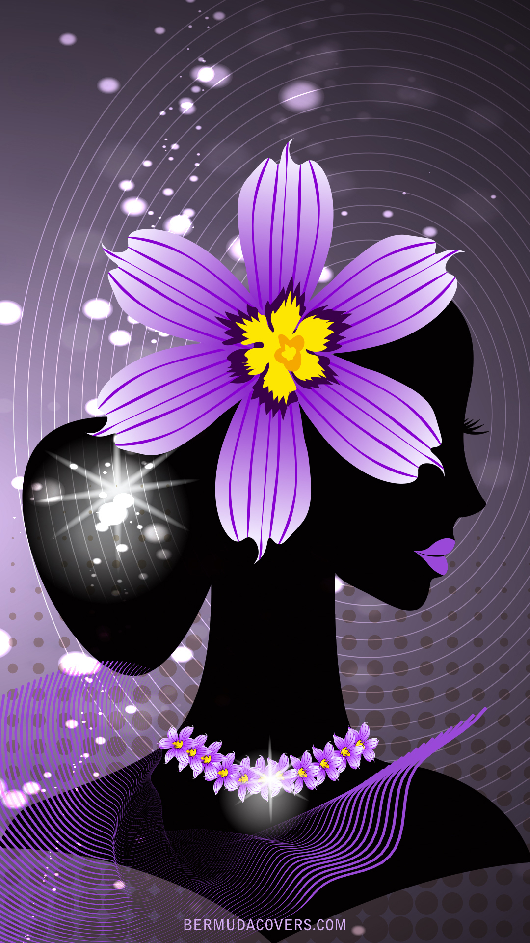 Silhouette With Bermudiana Flower Accents Purple Bermuda graphic phone wallpaper (1)