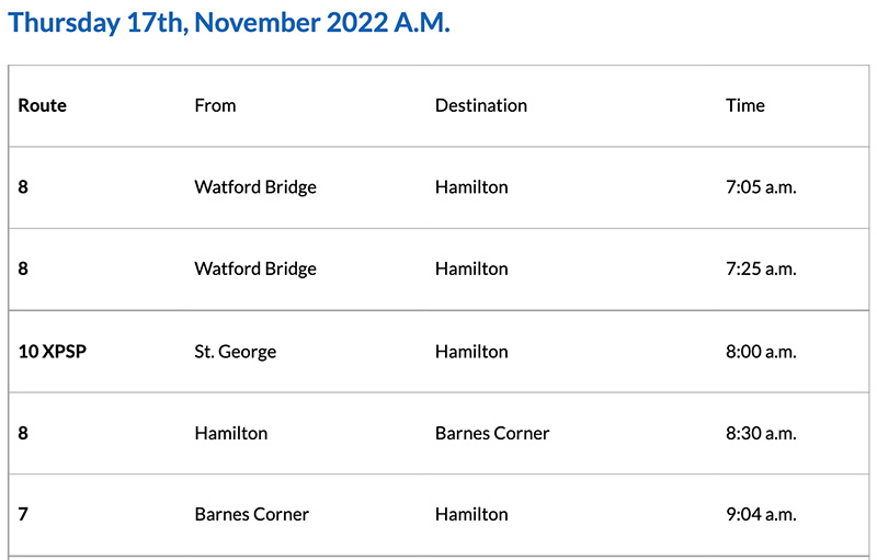 Bermuda Bus Alert [AM] November 17, 2022
