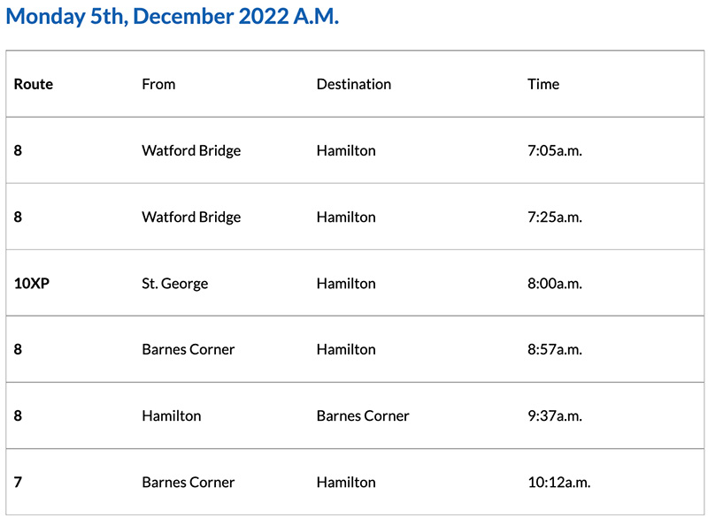 Bermuda Bus Alert [AM] December 5, 2022