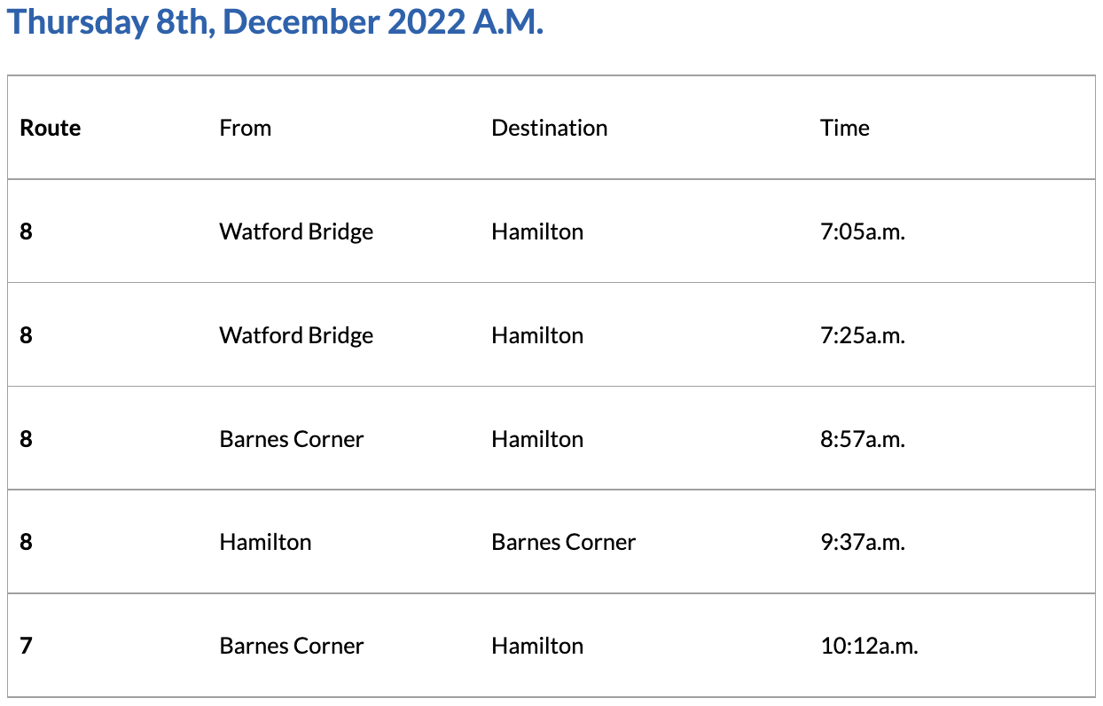 Bermuda Bus Alert [AM] December 8, 2022
