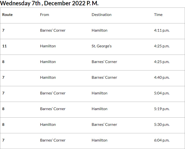 Bus Cancellations PM Bermuda Dec 7 2022