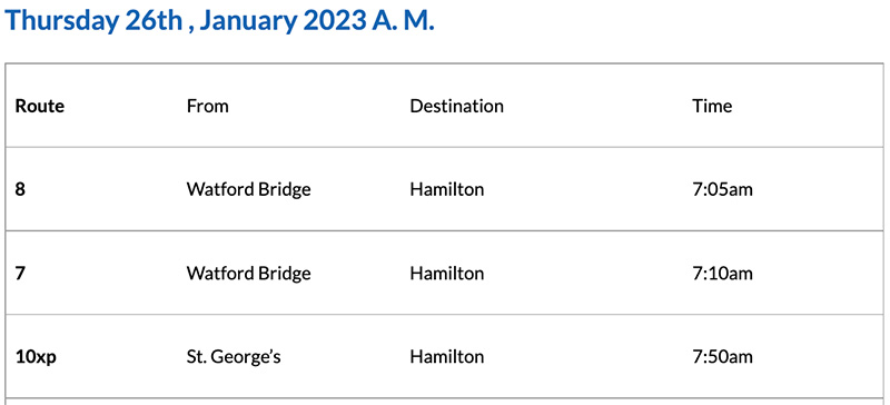 Bermuda Bus Alert [AM] January 26, 2023