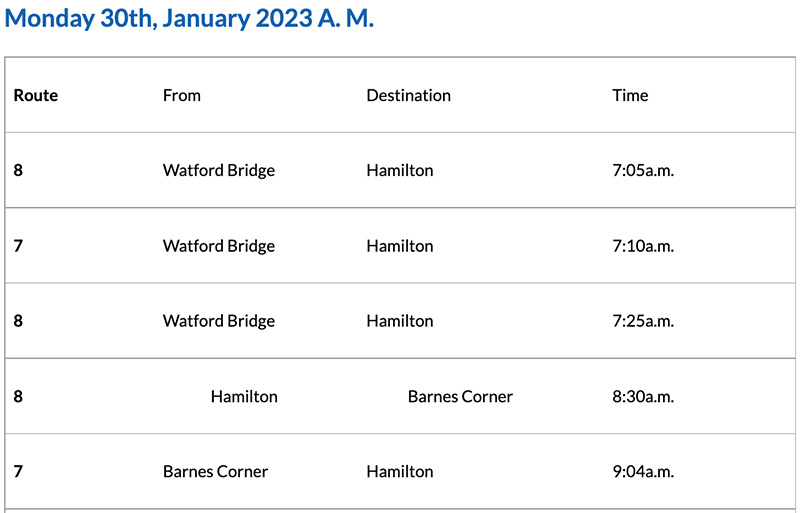 Bermuda Bus Alert [AM] January 30, 2023
