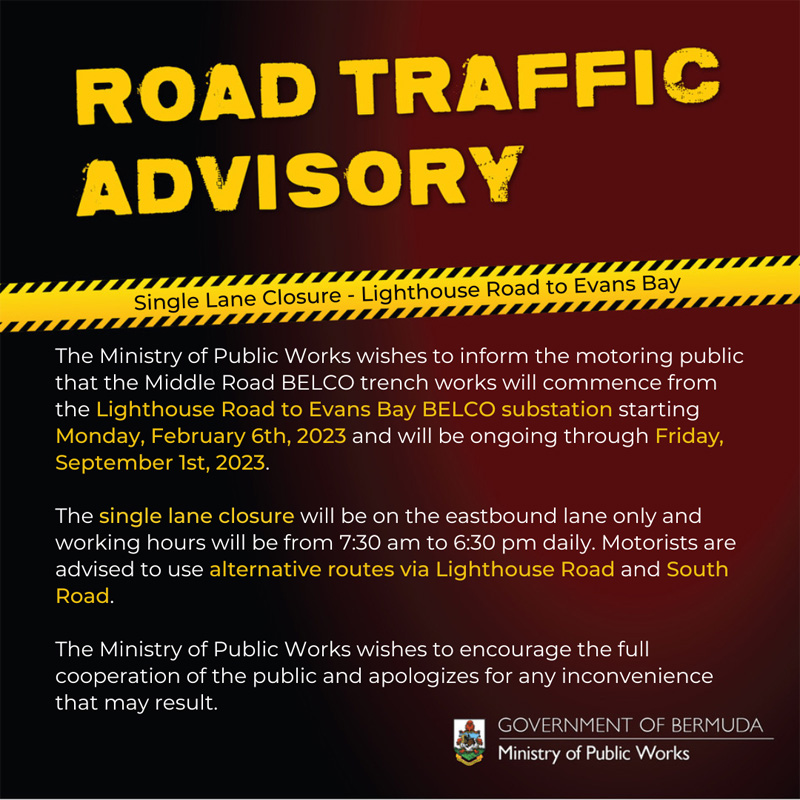 Road Traffic Advisory Bermuda Jan 2023