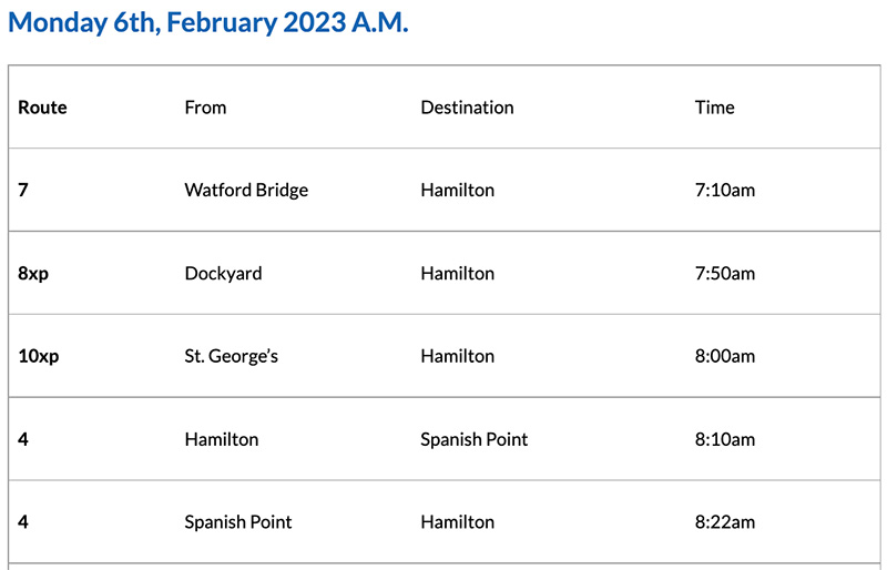 Bermuda Bus Alert [AM] February 6, 2023