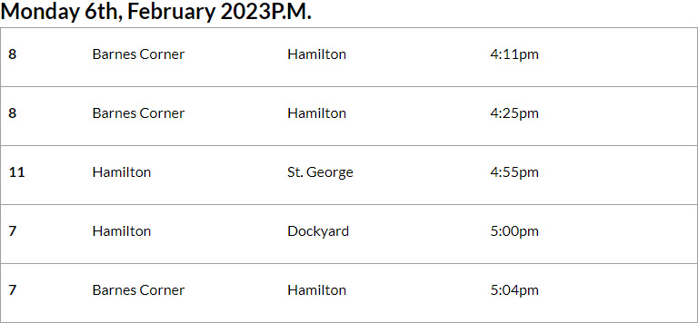 Bus Cancellations PM Bermuda Feb 6 2023