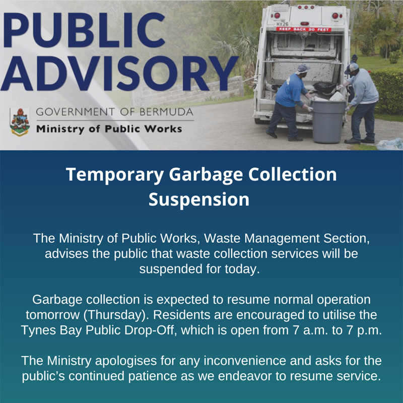Temporary Garbage Collection Suspension Bermuda Feb 2023