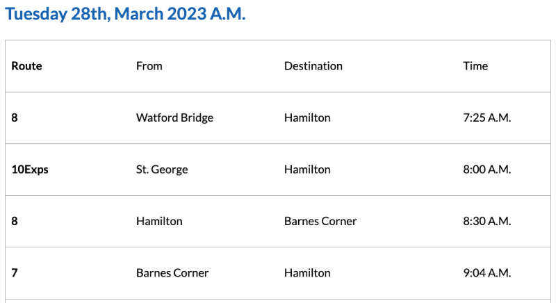 Bermuda Bus Alert [AM] March 28, 2023