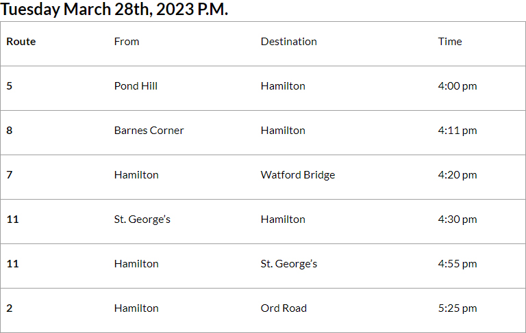 Bus Cancellations PM Bermuda March 28 2023
