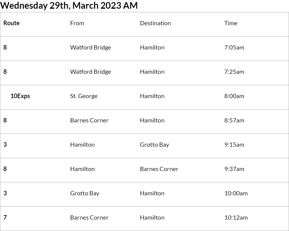Bus cancellations AM Bermuda March 29 2023