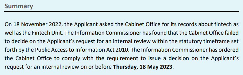 ICO Decision 05 2023 Cabinet Office Summary