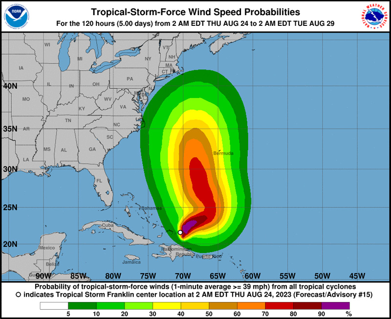 NHC Tropical Storm Franklin August 24 2023