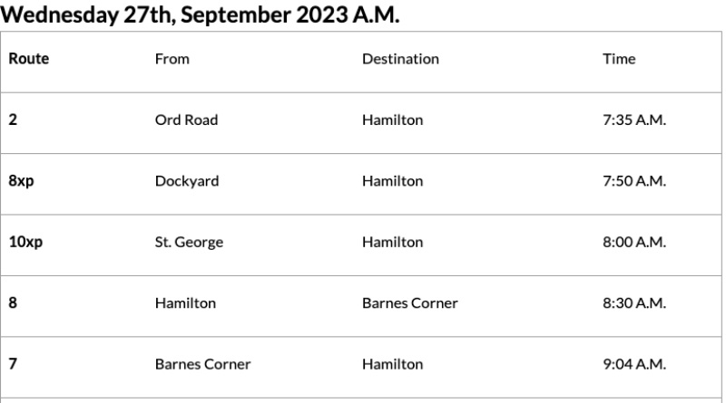 Bermuda Bus Alert [AM] September 27 2023