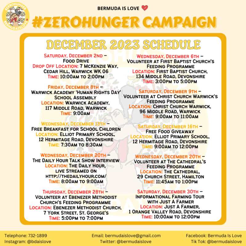 Bermuda Is Love #ZeroHunger Campaign Schedule Bermuda November 2023