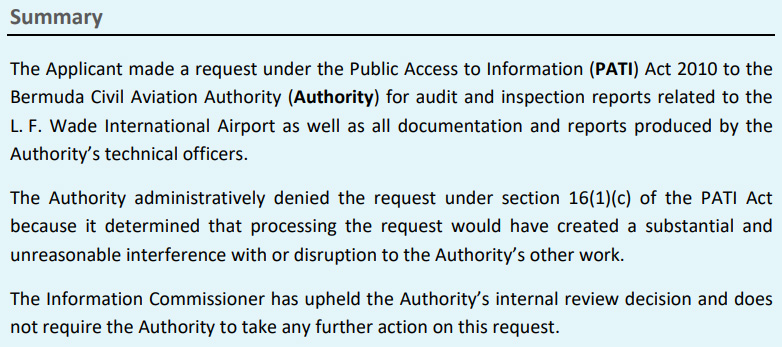 Decision 32 2024, Bermuda Civil Aviation Authority summary