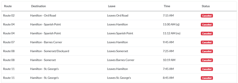Bus Cancellations AM Bermuda Jan 27 2025