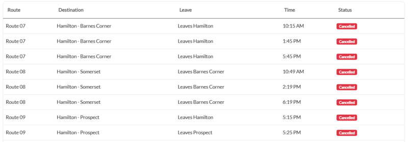 Bus Cancellations AM Bermuda Feb 4 2025