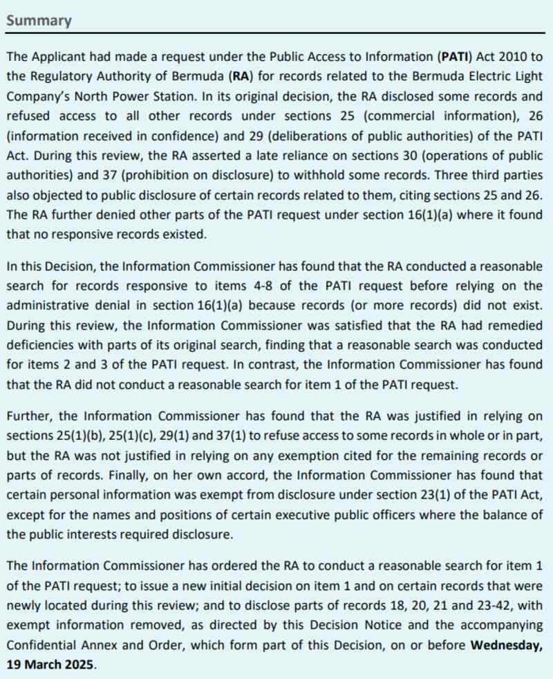 Decision 03 2025 Regulatory Authority of Bermuda Summary Bermuda Feb 2025
