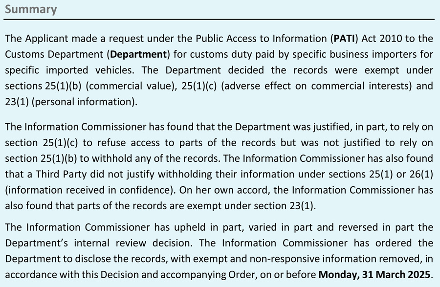 Decision 06/2025 Customs Department