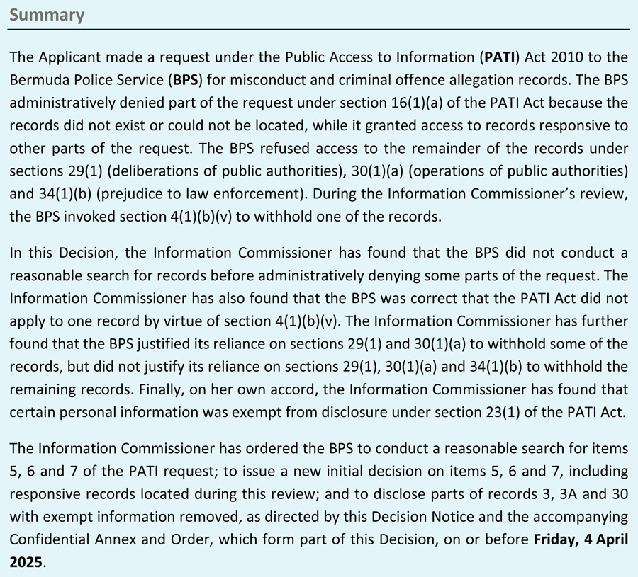 Decision 07/2025 Bermuda Police Service
