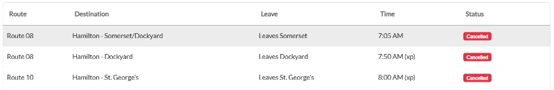 Bus Cancellations AM Bermuda May 13 2025
