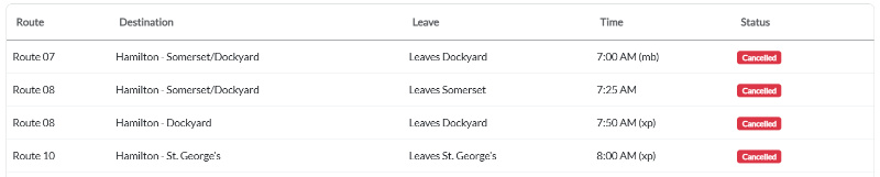 Bus Cancellations AM Bermuda June 17 2025