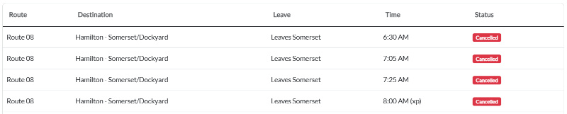 Bus Cancellations AM Bermuda June 6 2025
