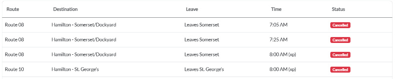 Bus Cancellations AM Bermuda Monday June 2 2025