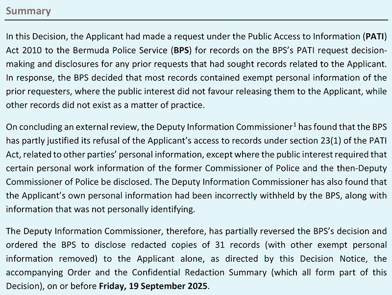 Decision 14/2025 Bermuda Police Service