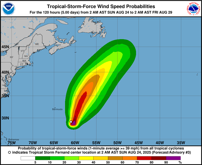 Tropical Storm Fernand Bermuda August 24 2025 NHC