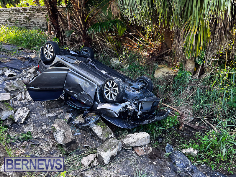 Car Overturned Tee Street Bermuda October 18 2025 AW-100
