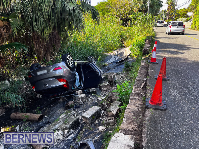 Car Overturned Tee Street Bermuda October 18 2025 AW-104