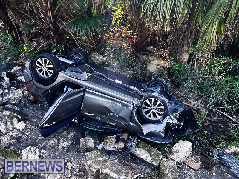 Car Overturned Tee Street Bermuda October 18 2025 AW-106
