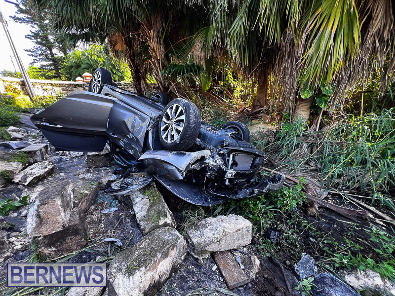 Car Overturned Tee Street Bermuda October 18 2025 AW-108