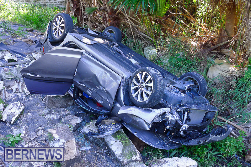 Car Overturned Tee Street Bermuda October 18 2025 AW-112
