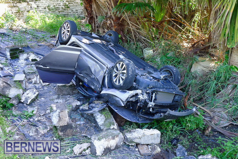 Car Overturned Tee Street Bermuda October 18 2025 AW-114