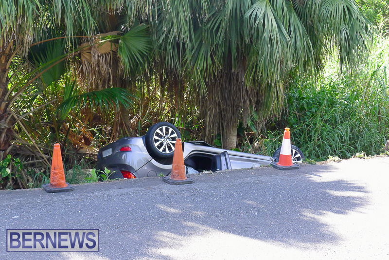 Car Overturned Tee Street Bermuda October 18 2025 AW-123