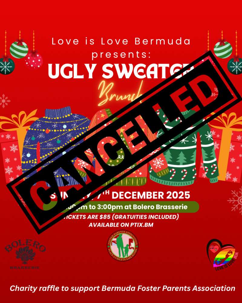 Love is Love Ugly Sweater Cancelled Bermuda Dec 2025
